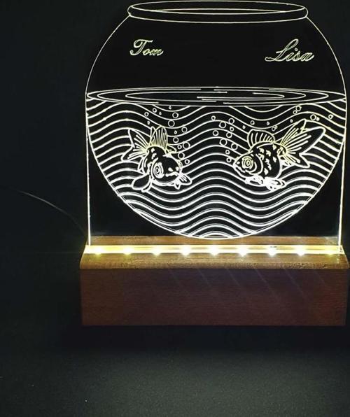 Akvaryum Led Işıklı Pleksi Kişiye Özel Gece Lambası