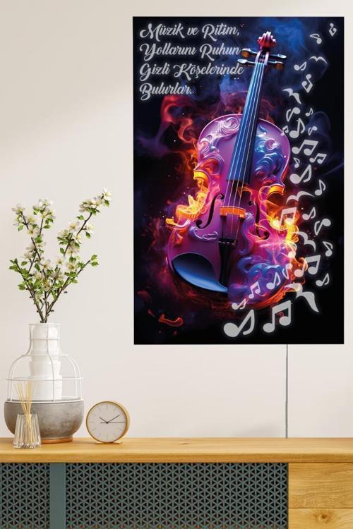 Kişiye Özel Işıklı Pleksi Müzik Temalı Sürpriz Tablo Nota Keman Dekoratif Ayaklı Biblo