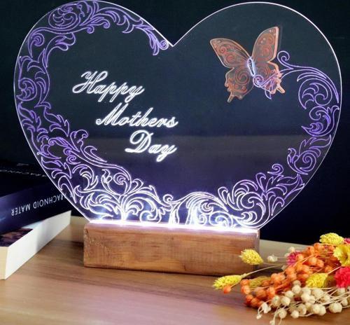 El Yapımı Boyama Kalpli Happy Mother's Day Işıklı Pleksi Kişiye Özel Gece Lambası Anneler Günü Hediyesi 2. Desen