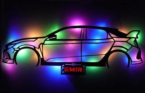 Işıklı Kişiselleştirilebilir Araba Temalı Tablo Honda Civic Dekoratif Gece Lambası 80 cm