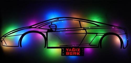 Işıklı Kişiselleştirilebilir Araba Temalı Tablo Lamborghini Dekoratif Gece Lambası 100 cm