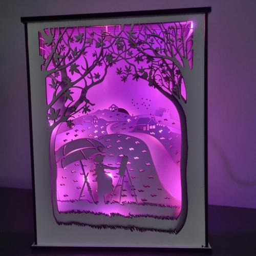 Özel Tasarım 8 Katmanlı Ahşap Dekoratif Ressam Gece Lambası