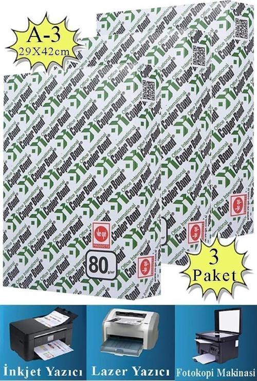 Fotokopi Kağıdı A3 80 gr 500 lü 3 Paket Copierbond Fotokopi Kağıdı Lazer İnkjet ve Fotokopi Makineleri İçin Uyumlu