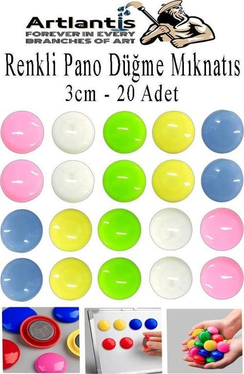 Renkli Pano Düğme Mıknatısı 20 li 1 Paket Manyetik Yuvarlak Mıknatıs Buzdolabı Renkli Plastik Kaplı Dekarasyon Hobi Etki