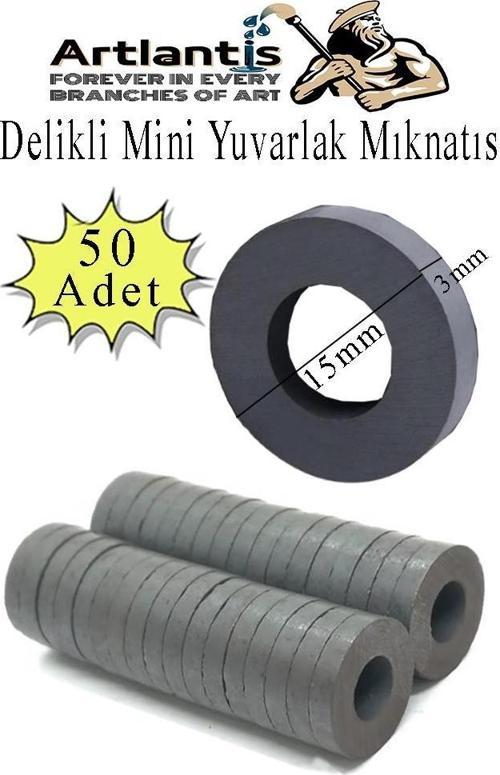 Yuvarlak Delikli Mıknatıs Mini 50 Adet 15x3 mm Mini Mıknatıs Seramik Kömür Mıknatıs Nişan Düğün Sünnet Çok Amaçlı Süslem