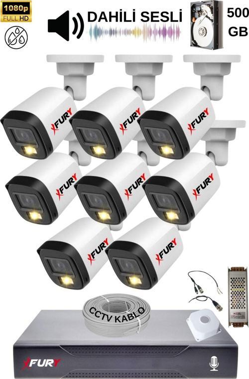 8 Kamera Sesli Gece Renkli Güvenlik Kamerası Full Hd-su Geçirmez Güvenlik Kamerası Seti 500GB