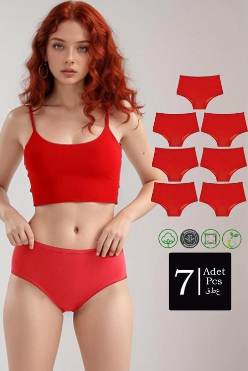 Yüksek Bel Pamuklu 7'Li Paket Bato Külot Kırmızı