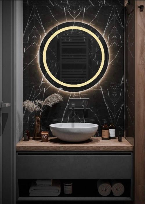 60Cm Günışığı Ledli Ayna, Kumlamalı Banyo Lavabo Ofis Makyaj Kuaför Aynası - Trafolu