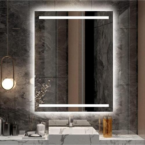 80X60 Beyaz Ledli Kumlamalı Modern Dekoratif Ayna Banyo Ofis Lavabo Aynası - Trafolu