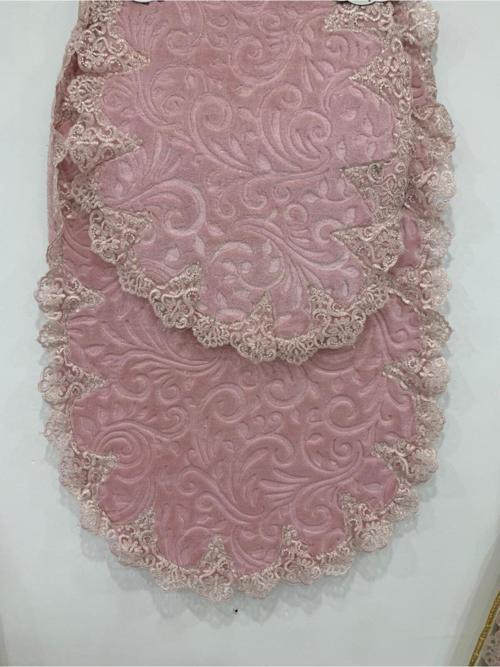 Pembe Fransız Dantelli Lüks 2'Li Banyo Paspası Klozet Takımı