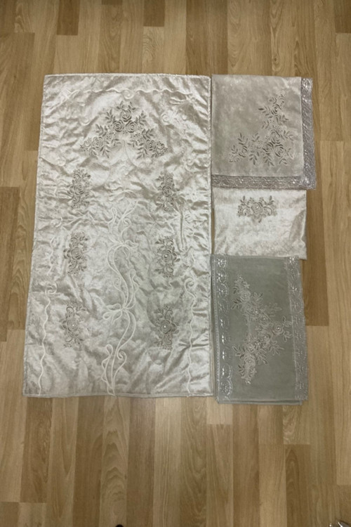 Kadife Seccade Seti 4 Parça Çeyizlik Kadife Takım 4'Lü