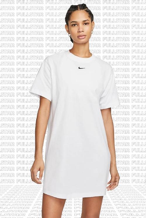 Sportswear Organic Cotton Short Sleve Dress Nakış Swooslu Beyaz Elbise