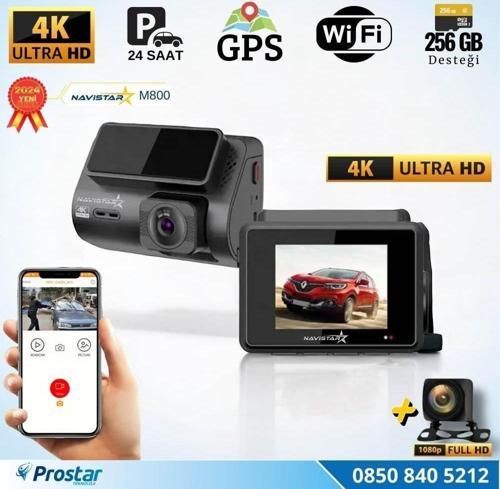 M800 Wifi + GPS 4K Çift Kameralı 170° Geniş Açı Lens Gece Görüşlü Akıllı Araç İçi Kamera + 1080P Arka Kamera