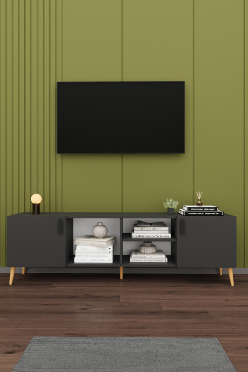 MDF Koyu Gri TV Ünitesi - 180 cm, Şık & Modern Tasarım TV Sehpası, T-12