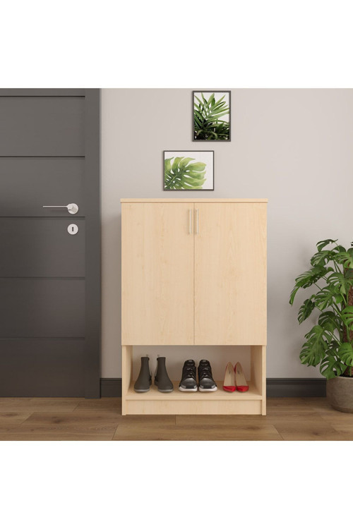 MDF Akça Ağaç 2 Kapaklı Ayakkabılık - 4 Raflı, Modern, Düzenleyici, Çok Amaçlı Dolap A-04