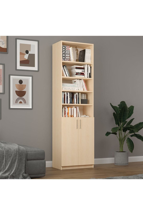 MDF Akça Ağaç Kapaklı Kitaplık – Ayarlanabilir Raf,Ev&Ofis Modern Dekoratif Kitaplık,K-34