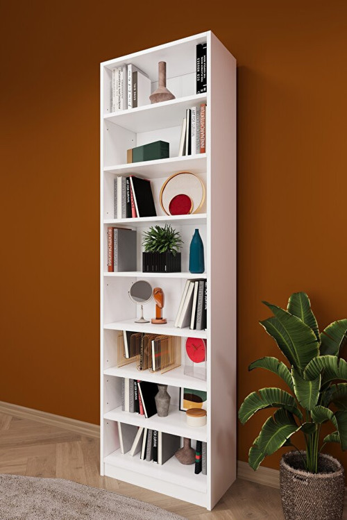 MDF Beyaz Kitaplık – Ayarlanabilir Raflar, Ev & Ofis Modern Dekoratif Kitaplık, K-01