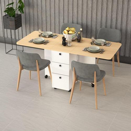 %100 MDFLAM Katlanır Mutfak Masası Akça Ağaç KM-09