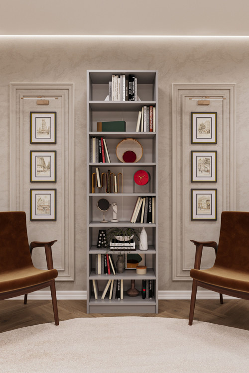 MDF Kül Gri Kitaplık – Ayarlanabilir Raflar, Ev & Ofis Modern Dekoratif Kitaplık, K-03