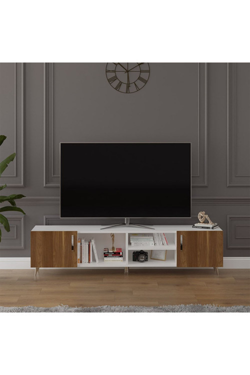 MDF Beyaz/Nevada TV Ünitesi - 180 cm, Şık & Modern Tasarım TV Sehpası, T-16