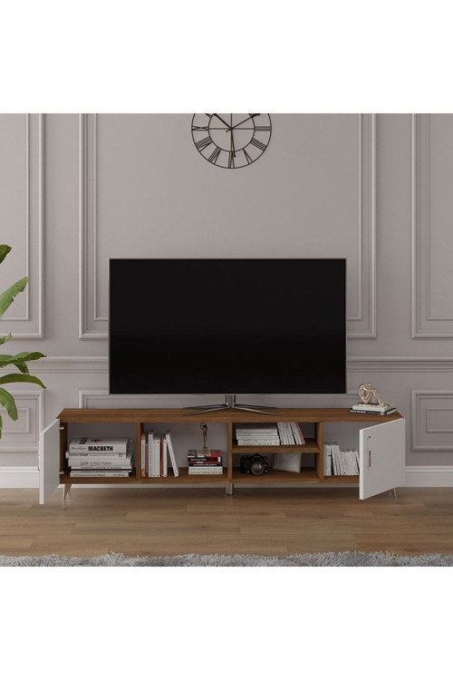 MDF Nevada/Beyaz TV Ünitesi - 180 cm, Şık & Modern Tasarım TV Sehpası, T-17