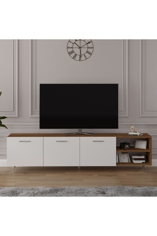 MDF Nevada/Beyaz TV Ünitesi - 200 cm, Şık & Modern Tasarım TV Sehpası, T-26
