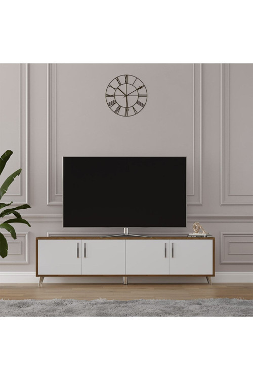 MDF Nevada/Beyaz TV Ünitesi - 160 cm, Şık & Modern Tasarım TV Sehpası, T-08