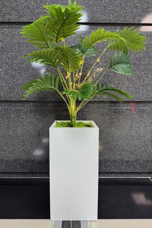 Areka Çiçekli, Led Işıklı, Beyaz Saksı 115Cm