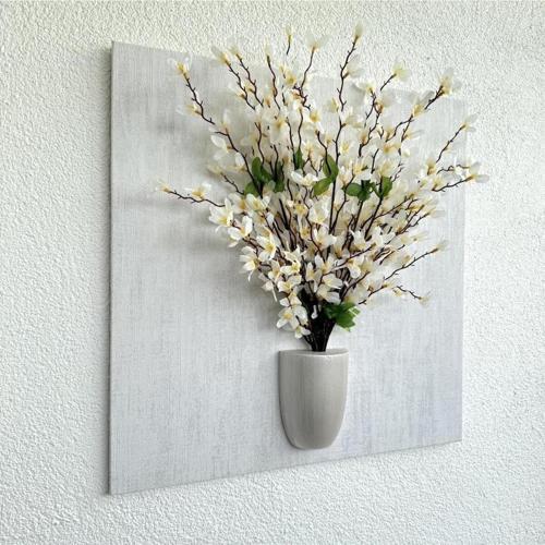 Kabartma Dokulu, Beyaz Sakura Çiçekli 3D Tablo