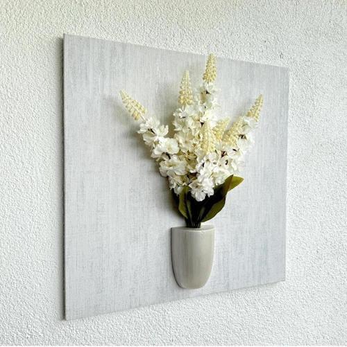 Kabartma Dokulu, Beyaz Şebboy Çiçekli 3D Tablo