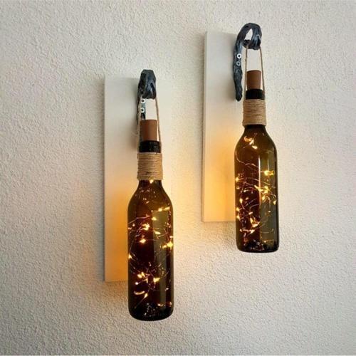 Dekoratif Led Işıklı, Retro Yeşil Şişeli Beyaz Renkli Duvar Dekor, Ikili Set