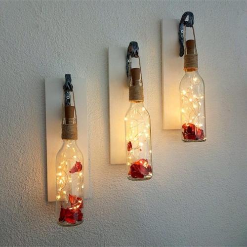 Dekoratif Led Işıklı, Şişe Model, Beyaz Renkli Duvar Dekor, Üçlü Set