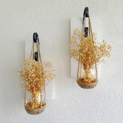 Duvar Dekoru 2Li Set Krem Cipso Çiçekli Beyaz Aplik, Mutfak, Balkon Dekoru