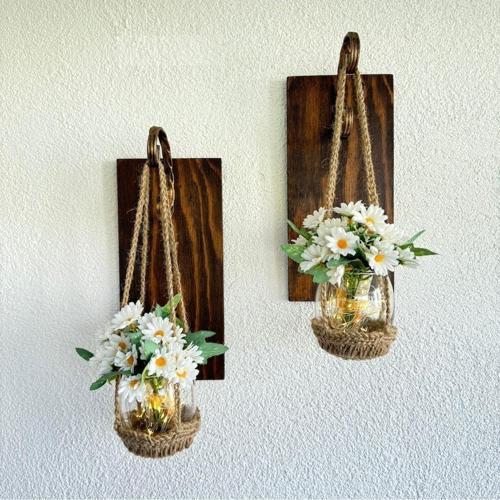 Duvar Dekoru Ikili Set, Peri Led Aydınlatmalı, Papatya Çiçekli Aplik, Cafe, Ofis, Hol, Ev Hediyesi