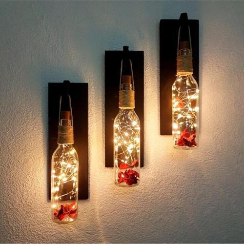 Led Işıklı Mat Siyah Renkli Şişe Mode Duvar Aplik 3 Lü Set, Cafe, Ofis, Antre Dekoru