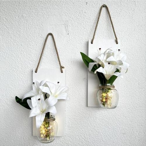 Led Işıklı, Beyaz Lilyum Çiçekli Duvar Dekoru Beyaz I?Kili Set