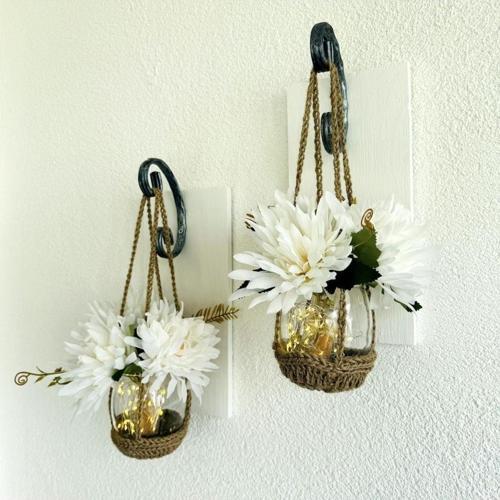 Duvar Dekoru, Led Işıklı, Beyaz Yılzdız Çiçekli, Beyaz Aplik İkili Set