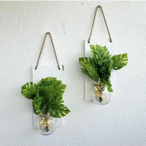 Led Işıklı, Deve Tabanı Çiçekli Duvar Dekoru Beyaz İkili Set