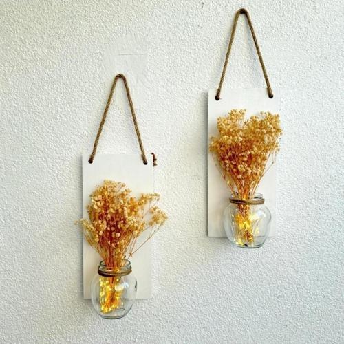 Led Işıklı, Krem Cipso Çiçekli Duvar Dekoru Beyaz İkili Set