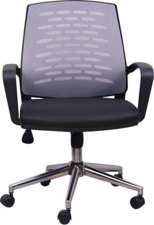 Pole Fileli Ofis Gri Çalışma Koltuğu Krom Ayak