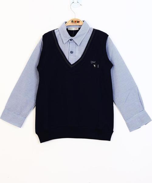 Toontoy Erkek Çocuk Gömlek Yaka Okul Düğmeli Sweatshirt