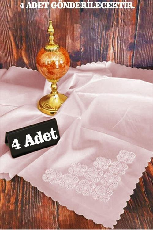 Iğne Oyası 4Lü Saten Bohça - Pudra