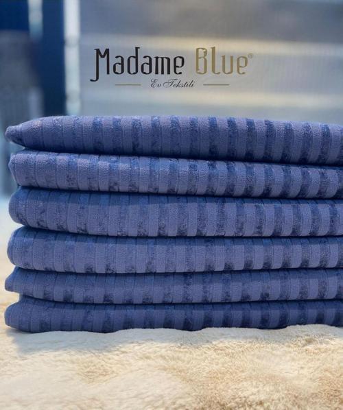 Bambu Çizgili Süngerli Kadife Kaymaz Çekyat Koltuk Örtüsü 170X210 Cm Indigo