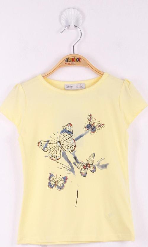 Toontoy Kız Çocuk  Kelebek Taş Baskılı T-Shirt