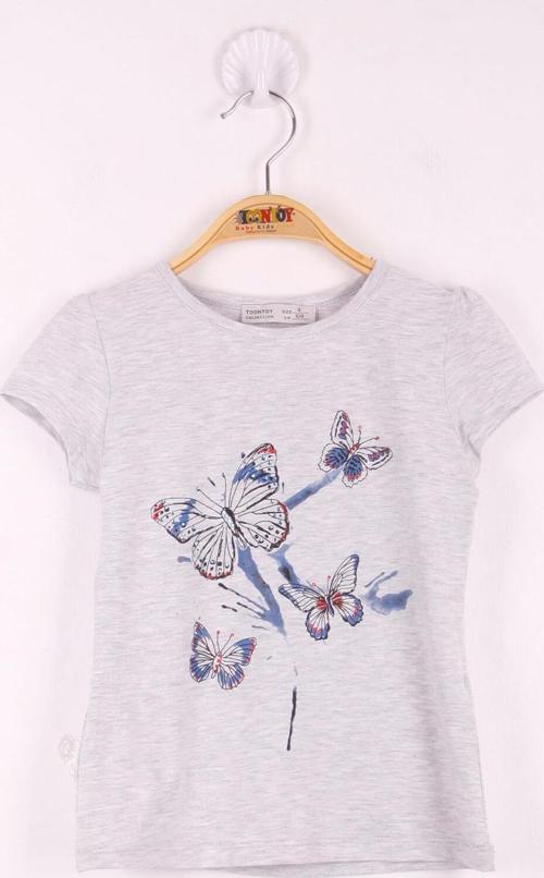 Toontoy Kız Çocuk  Kelebek Taş Baskılı T-Shirt