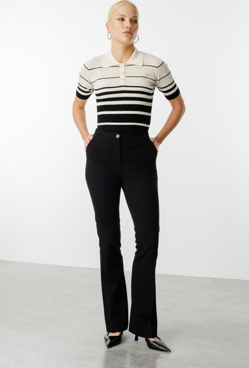 Kadın Beli Lastikli Bol Paça Pantolon 2074 Siyah