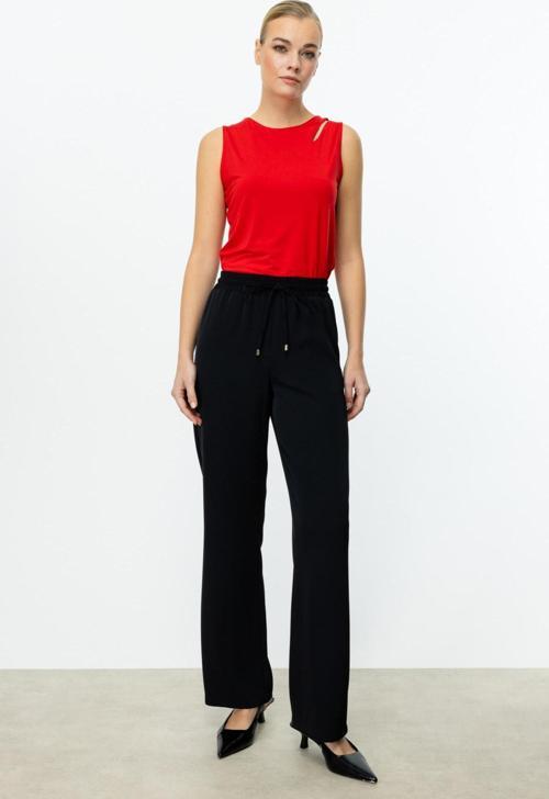 Kadın Bol Paça Krep Pantolon 2062 Siyah