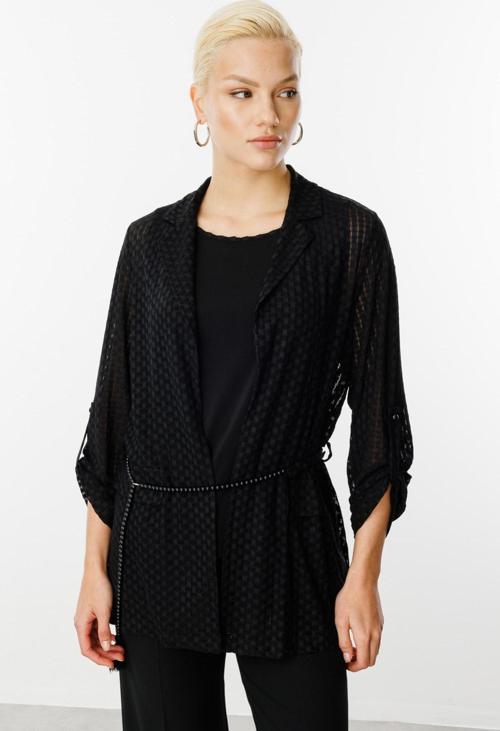 Kadın İçi Atletli Kendinden Desenli Ceket 4098 Siyah