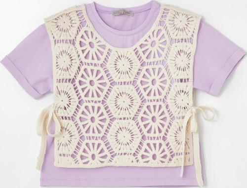 Kız Çocuk Motif Yelekli Dantelli Bluz