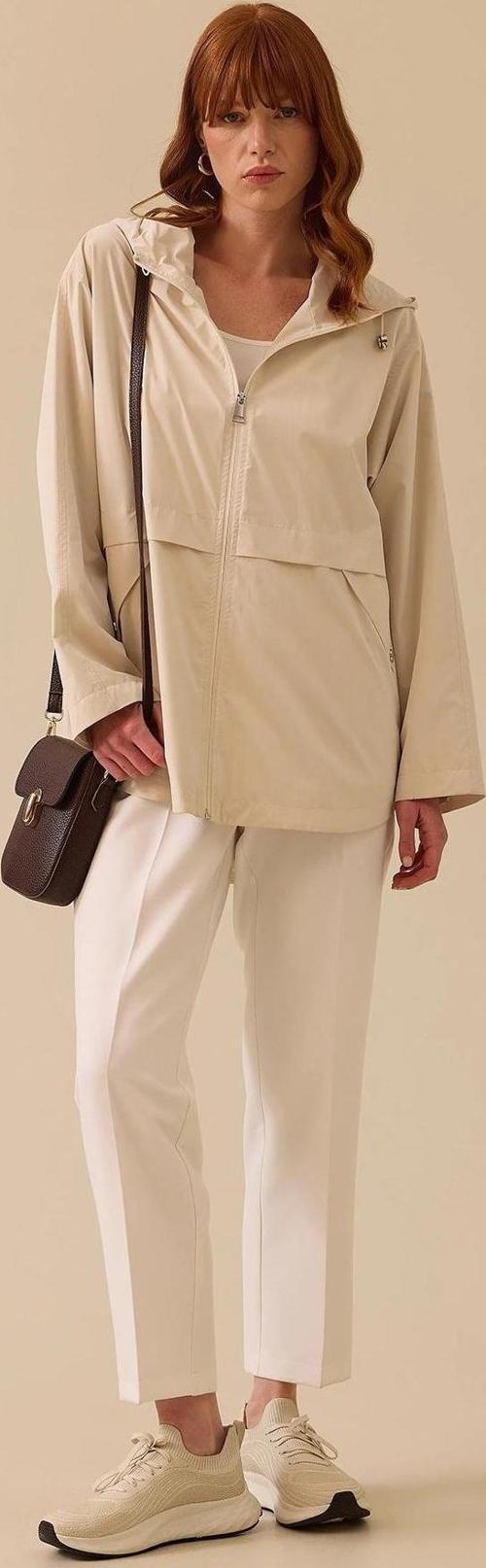 Kadın Kapüşonlu Fermuarlı Trençkot 0001 Bej